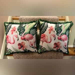 Flamingo Embroidered Flower Pillows